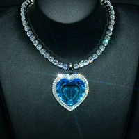 warm titanic heart sea necklace for womens blue red crystal romantic pendant necklace fashion wedding jewelry gifts