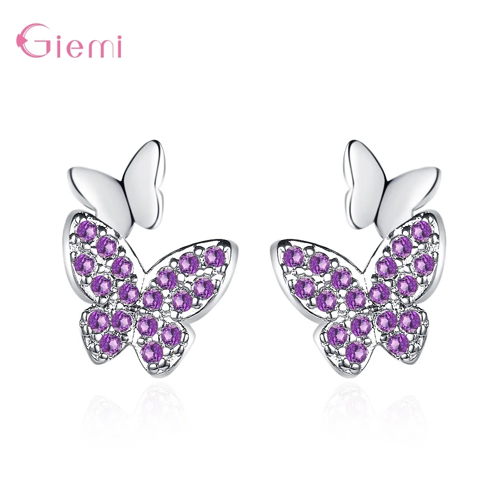 

Fashion Cute 925 Sterling Silver Butterfly Stud Earrings For Women Shiny Rhinestone Cubic Zircon Statement Earring Jewelry Gift