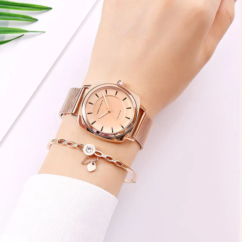 

Wristwatch Womens Top Luxury Rose Gold Watches Stainless Steel Mesh Clock Waterproof Japan Casual Quartz Watch Montre Femme New