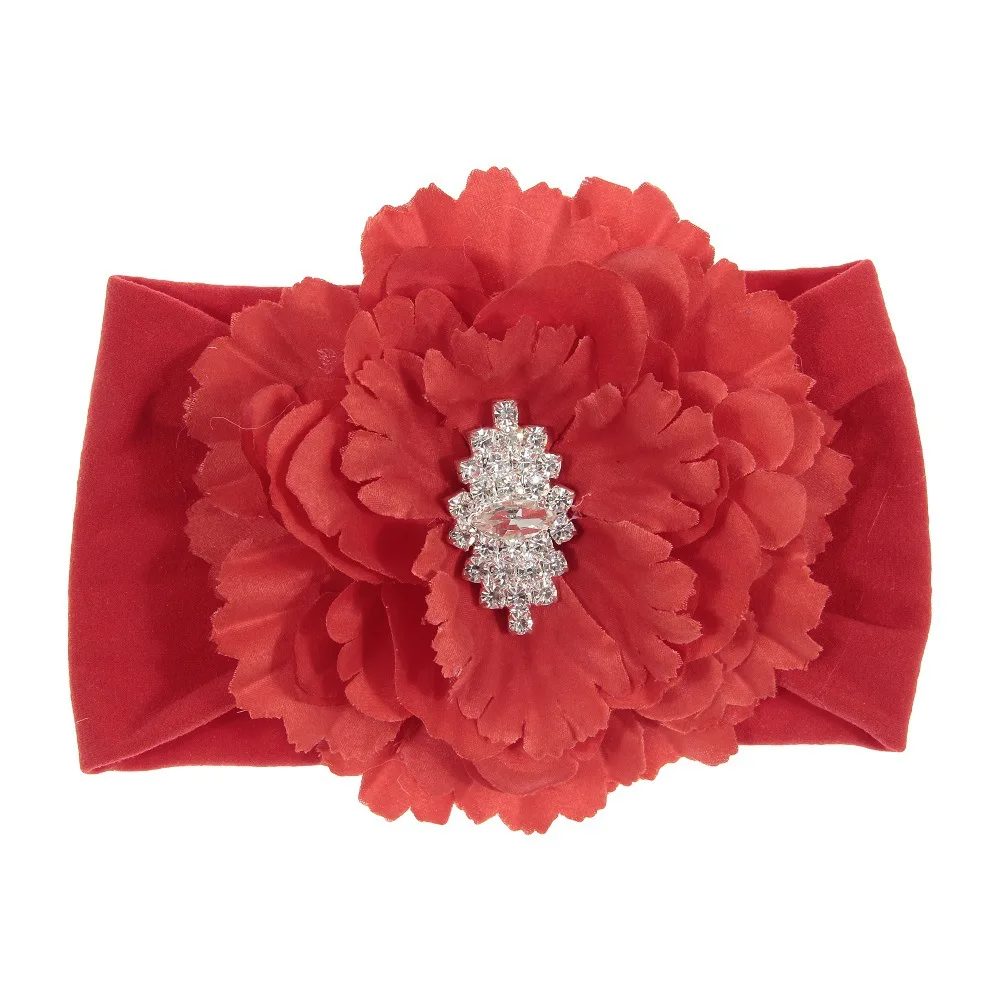 

Big Flower Elastic Headband Girls Rhinestone Simulation Peony Nylon Headwear