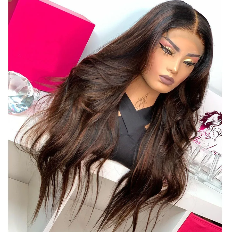 200Density Peruvian Glueless 13x6 Lace Front Wigs with Baby Hair Glueless Natural Highlight Chocalate Wavy 5x5 Lace Closure Wigs