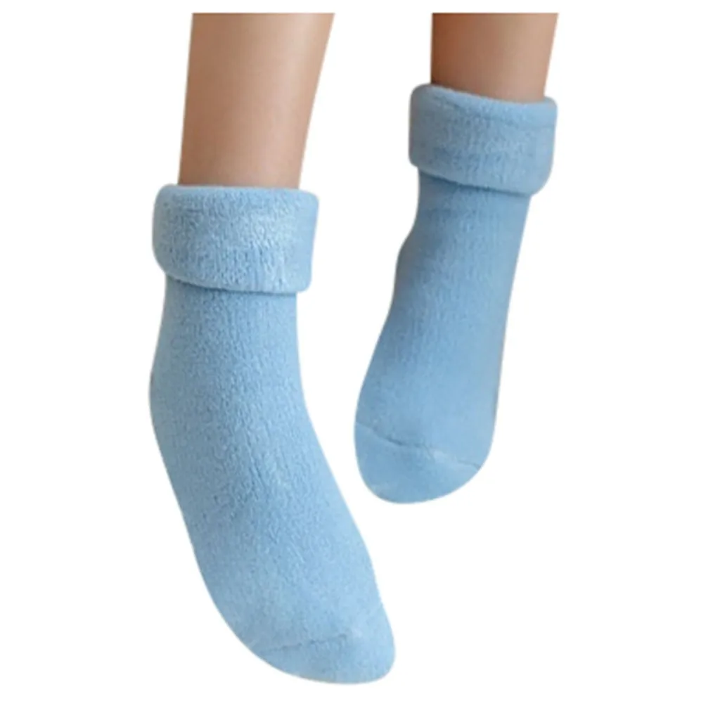 light blue Женские зимние хлопковые махровые носки, зимние модные теплые плотные нескользящие носки-тапочки, ковровые носки, Chaussette Femme - Цвет: light blue