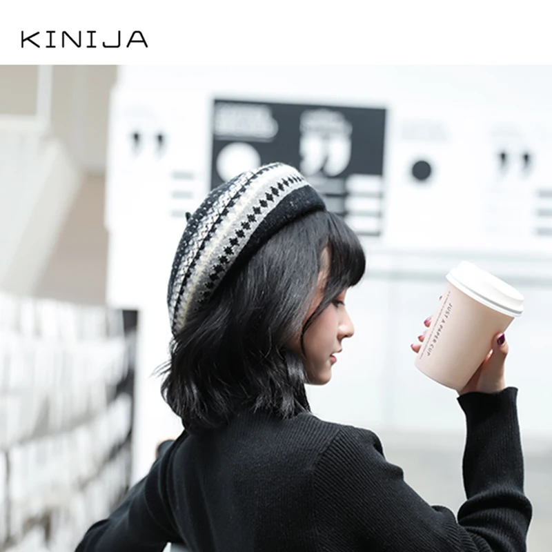 Мексиканская Этническая ретро теплая шерстяная шапка бини для женщин