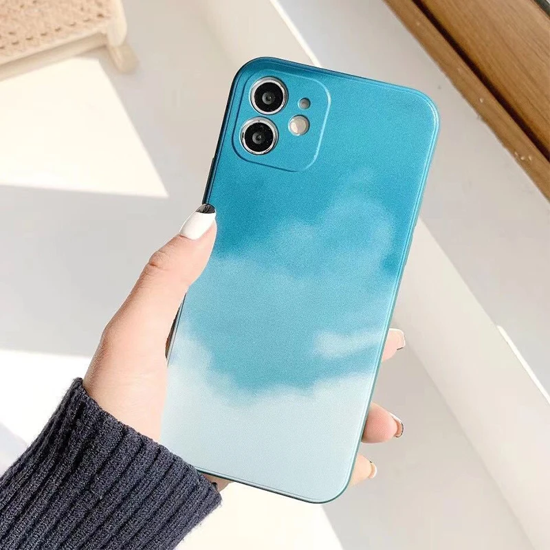 Gradient Watercolor Painting Square Liquid Silicone Phone Case For Huawei P40 P30 Mate 40 30 Pro Nova 7 8 SE Honor 30S V30 | Мобильные