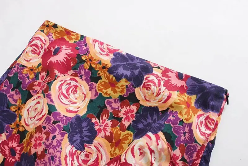 ROHOPO высокая талия цветочный принт боковая молния застежка мини-юбка спереди