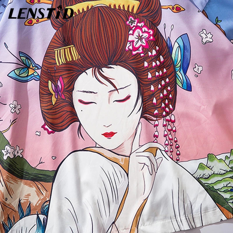 Японская укиё-э куртка LENSTID С Рисунком бабочки гейши Мужская Уличная одежда в