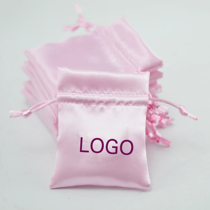 Satin Drawstring Bags Silk Pouch Packaging Jewelry Cosmetic Storage Wedding Party Gift Reusable Sachet Custom Logo Print 100PCS | Украшения