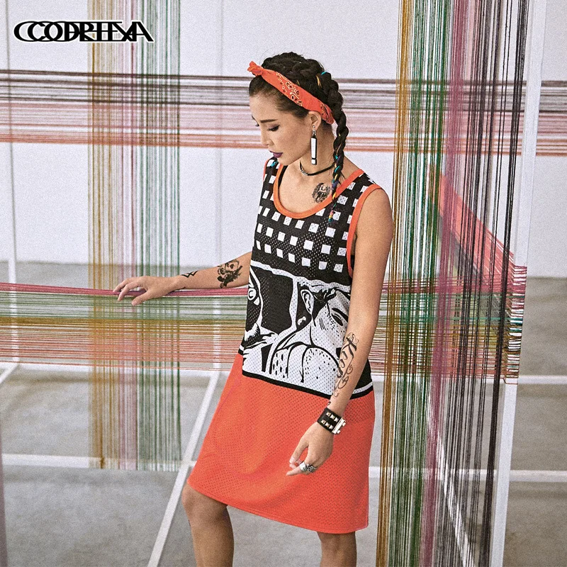 Модное Брендовое женское платье Vefadisa с мультяшным принтом 2020 летнее без рукавов