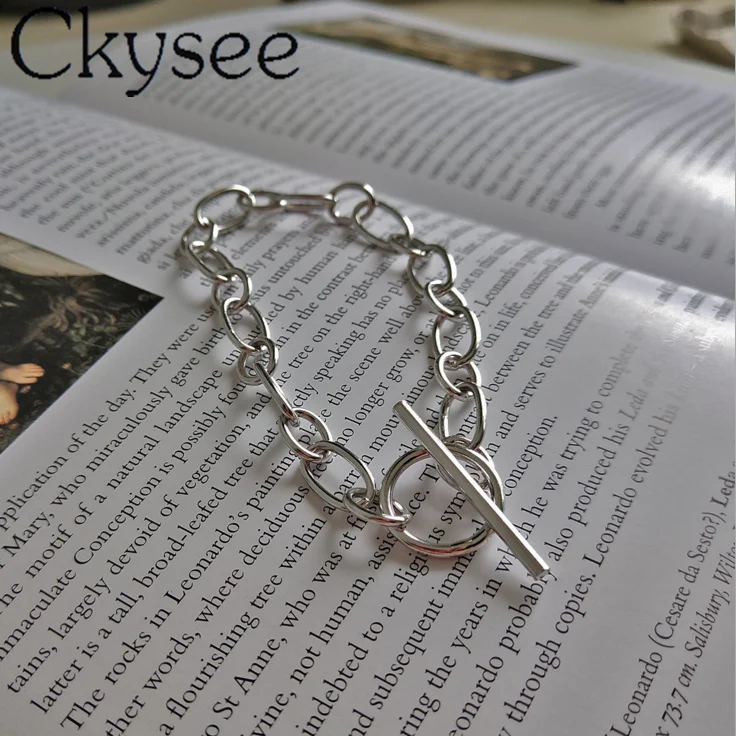 

Ckysee News Irregular Wide Chain Bracelets Sterling 925 Silver Thick O T Button Elegant Bracelets for Women High Quality Jewelry