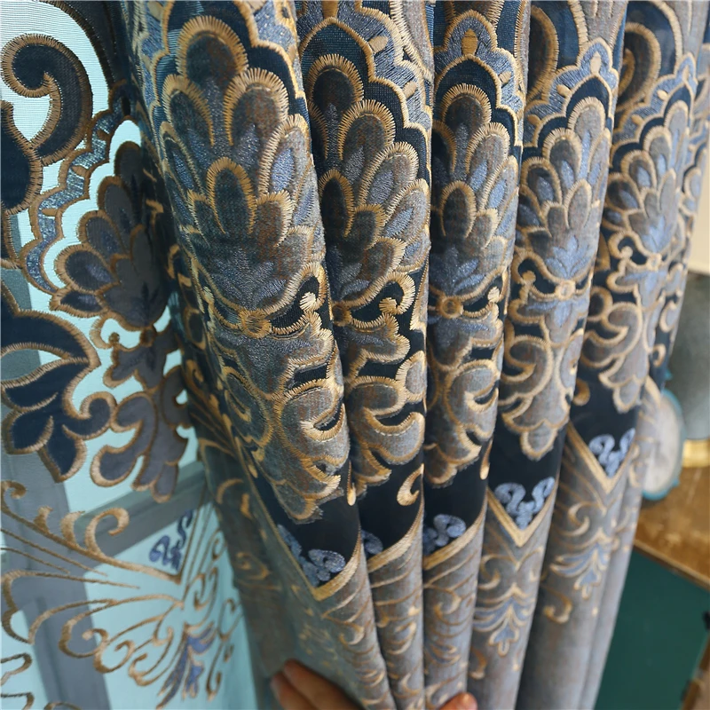 Европейские бархатные занавески с ажурной вышивкой для гостиной