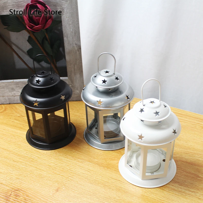 Европейский металлический подсвечник стеклянный Ретро ветрозащитный с лампой