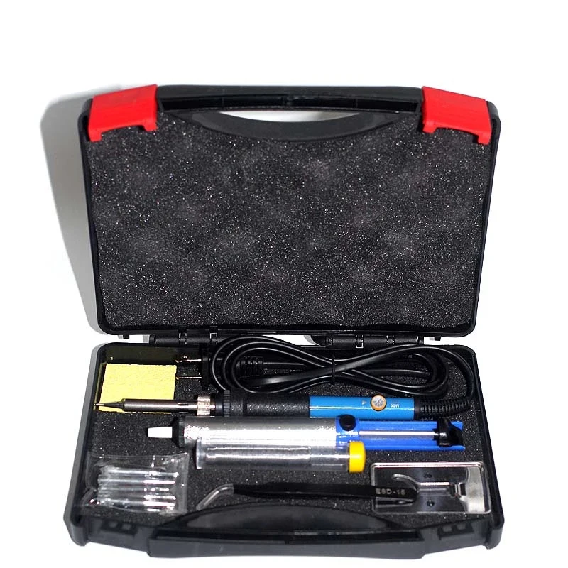 

60w 220v Adjustable Temperature Soldering Iron Kit 5 Tips Desoldering Pump Soldering Iron Stand Tweezers Solder Wire