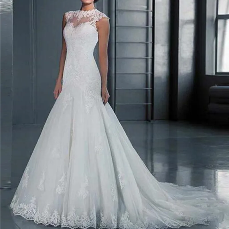 Кружевное свадебное платье с аппликацией 2019 Русалка Тюль es Белый Vestido De