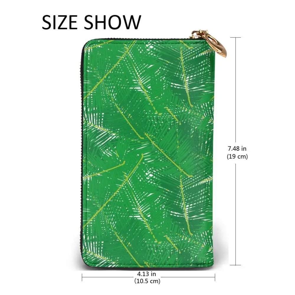 

Tropical Palm Leaf Long Wallet with Credit Card Slots ID Holder Checkbook Organizer Zipper Coin Purse
