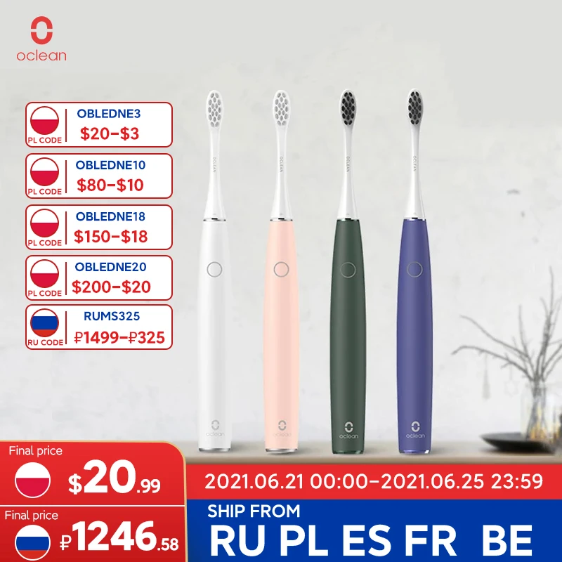 Oclean Air 2 Sonic Mute Electric Toothbrush IPX7 Waterproof Fast Charging 3 Brushing Mode Quiet Sonic Smart Toothbrush for Adult