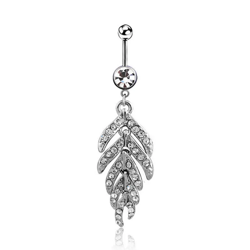 

Charming Rhonestone Pendant Belly Piercing Ring Stainless Steel Dangle Belly Button Rings Navel Piercing Jewelry Rhinestone Leaf
