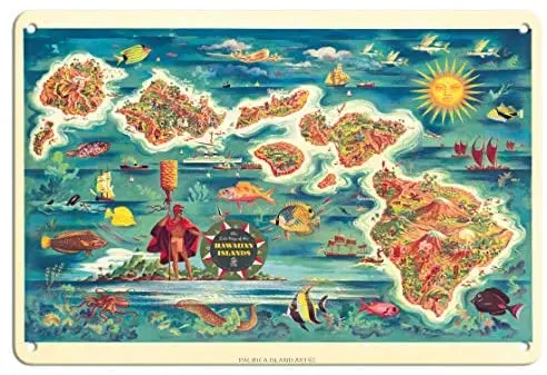 

The Dole Map of The Hawaiian Islands - from The Hawaiian Pineapple Company Metal Tin Sign