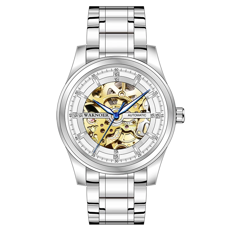 WAKNOER Стальные Ремешки Мужские механические мужские часы личные
