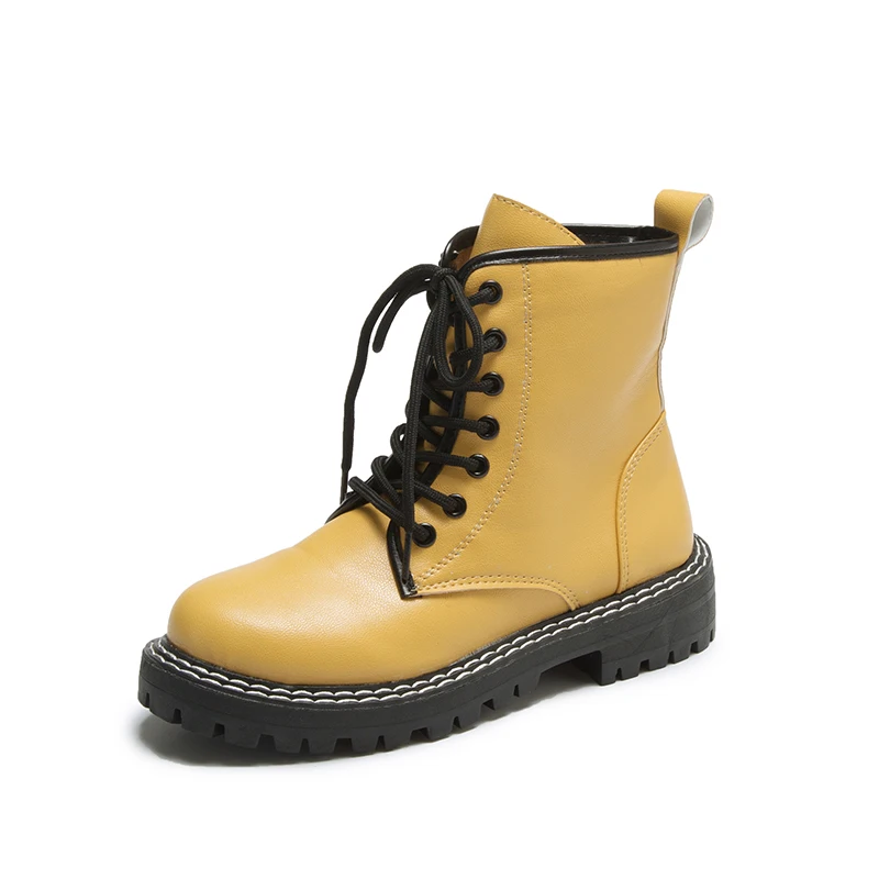 Черные бежевые желтые женские ботильоны на платформе со шнуровкой зимние теплые