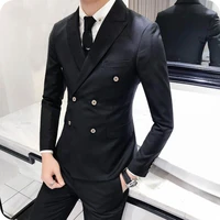 mens classic wedding suits pants peaked lapel double breasted groom tuxedos man blazer slim fit costume homme 2 piece blazer