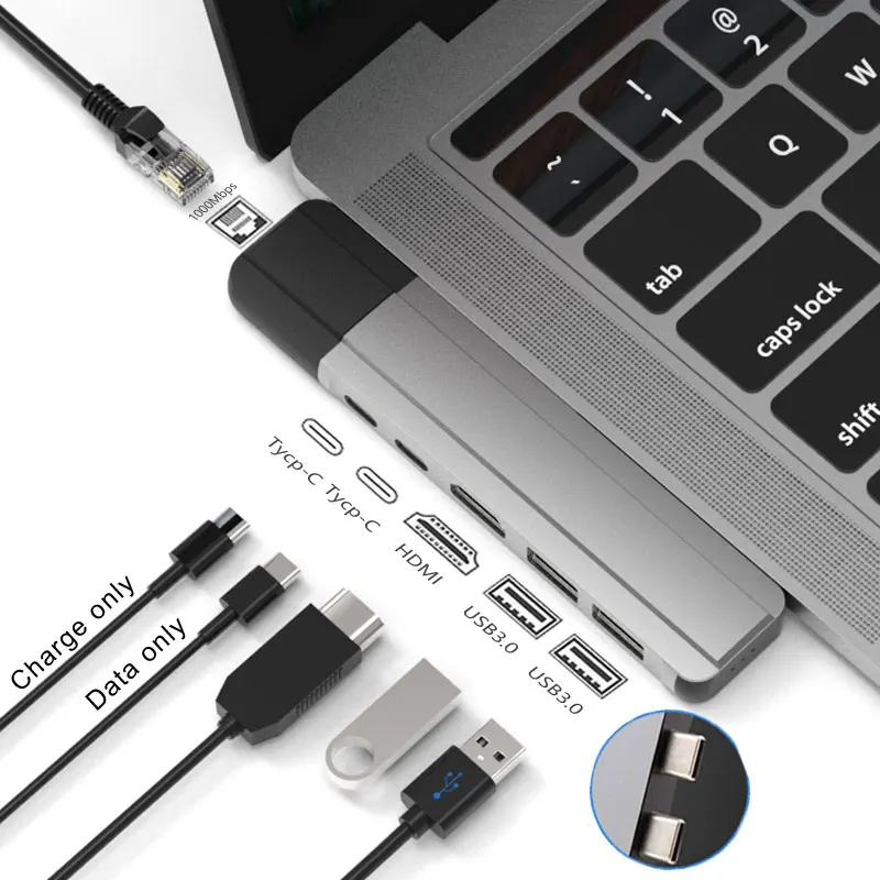 

Mosible USB C Hub with HDMI Gigabit Ethernet Rj45 100M/1000M USB-C Dock PD Data Port Hub 3.0 TF SD for Macbook Pro/Air 2020