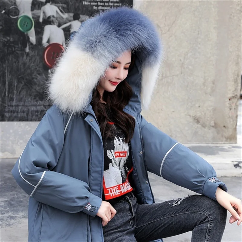 

Winter Hooded Parka Coat 2020 Winter New Warm Mid-length Ladies Loose Fur Collar Hooded Down Cotton Women's Jacket