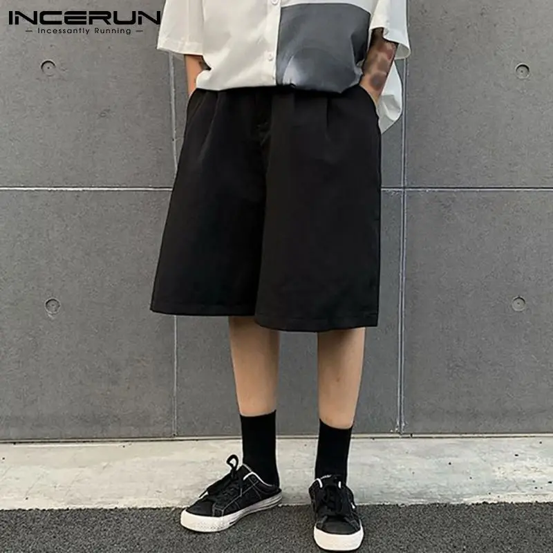 

2021 Men Shorts Solid Color Button Baggy Pockets Breathable Fashion Wide Leg Shorts Streetwear Korean Summer Men Bottoms INCERUN