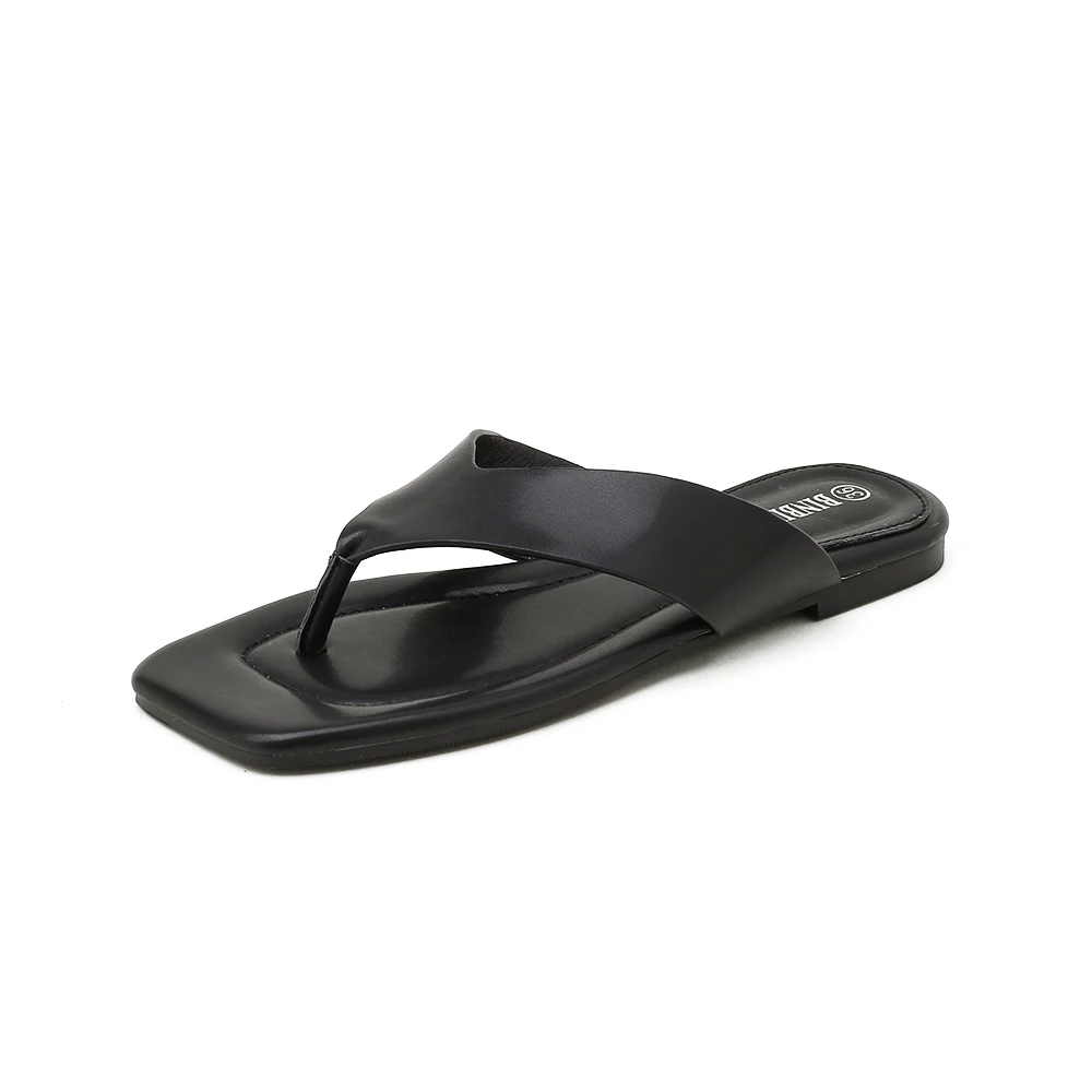 

Luxury Brand Women Flat Sandals Summer 2021 Zara New Fashion Flip Flops Square Head Beach Shoes For Women 4 Color Plus Size 39