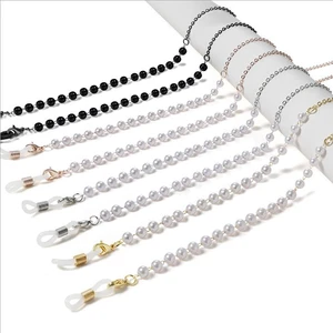 Ремешок для очков с черным жемчугом, подвесная цепочка для очков для чтения, модный держатель для солнцезащитных очков, шнур для очков, металлическая Нескользящая цепочка