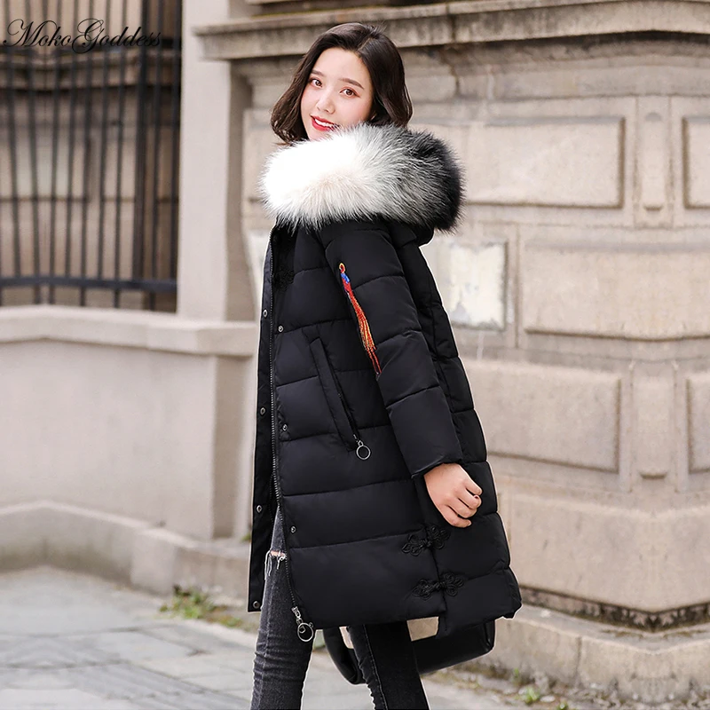 Женская винтажная куртка с вышивкой Moko2020 длинная парка капюшоном дизайнерское