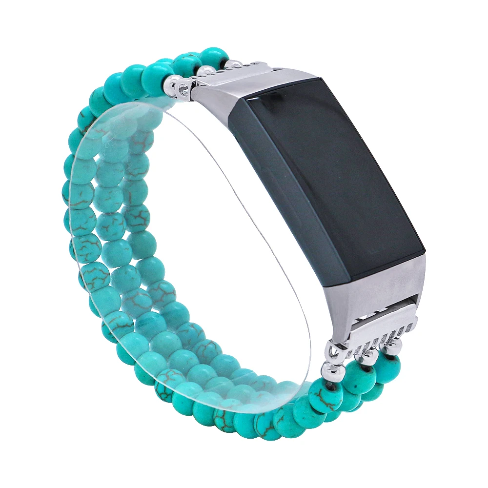 

Lureen Turquoise Watchband For Fitbit Charge 3/4 Elastic Natural Stone Handmade Smart Watch Strap For Unisex Watch Accessories