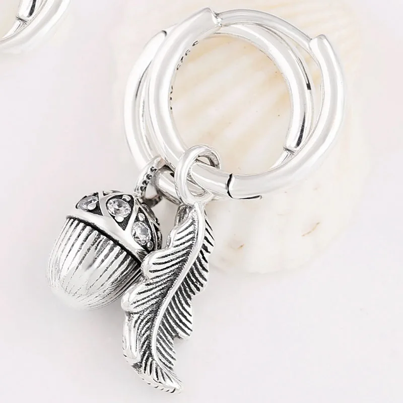 

Original 925 Sterling Silver Pan Earring Shiny Silver Acorn & Deciduous Earrings For Women Wedding Gift Fashion Jewelry