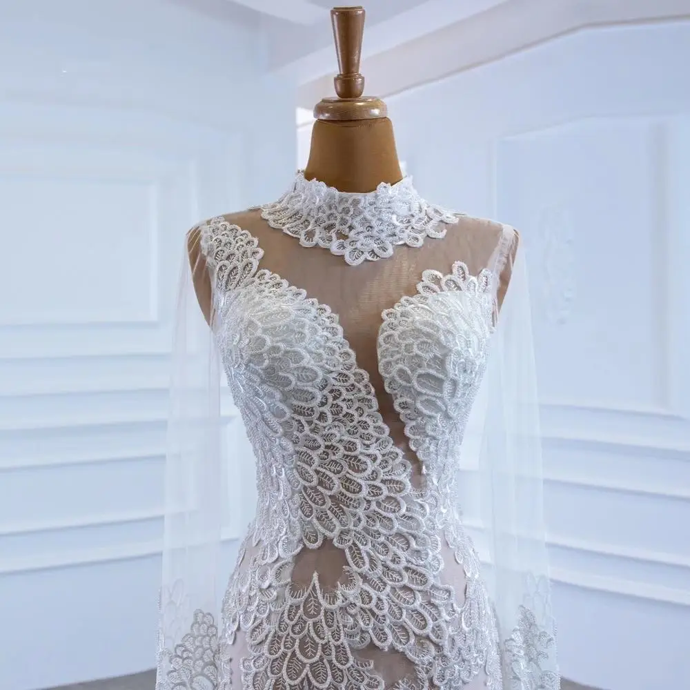 DD JYOY Sexy Transparent Mermaid Wedding Dress Long Sleeve Shining Beading See Through Lace Wedding Gown Small Train 2020 New