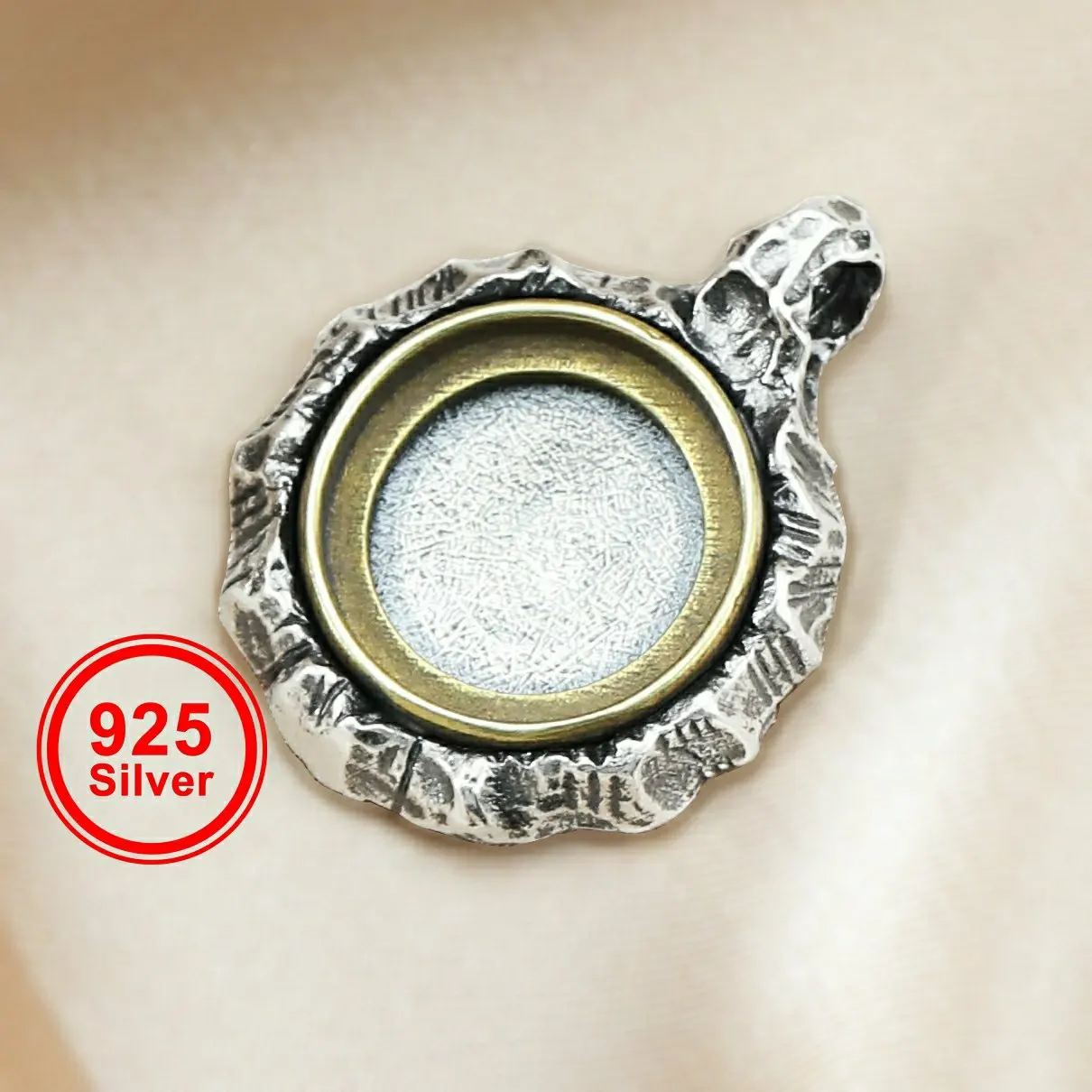 

13MM Keepsake Men's Round Pendant Settings Antiqued Solid 925 Sterling Silver Charm Bezel for Resin 1411294