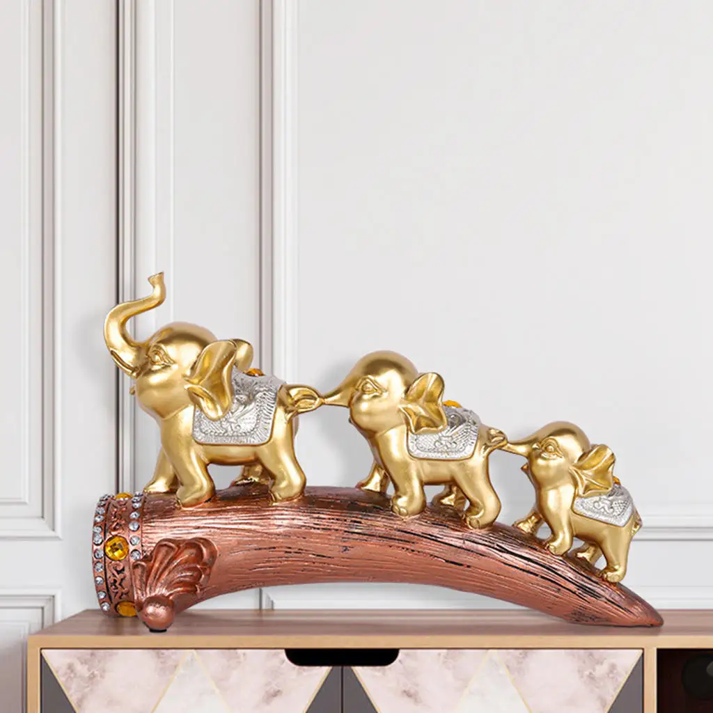 

Three Elephant Sculpture Figurines Statue for TV Cabinet Bookshelf Bedroom