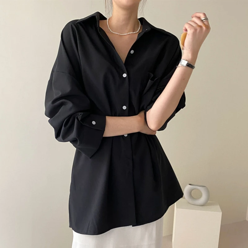 

New 2021 Women Spring Summer Blouse Shirts Oversize Fashionable Split Korean Elegant Office Lady Wild Tops