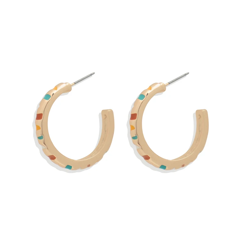 

New Arrivals Bohemia Gold C Shape Round Enamel Stud Earrings Jewelry Fashion Women Earrings Small Earring Bohemia Jewelry