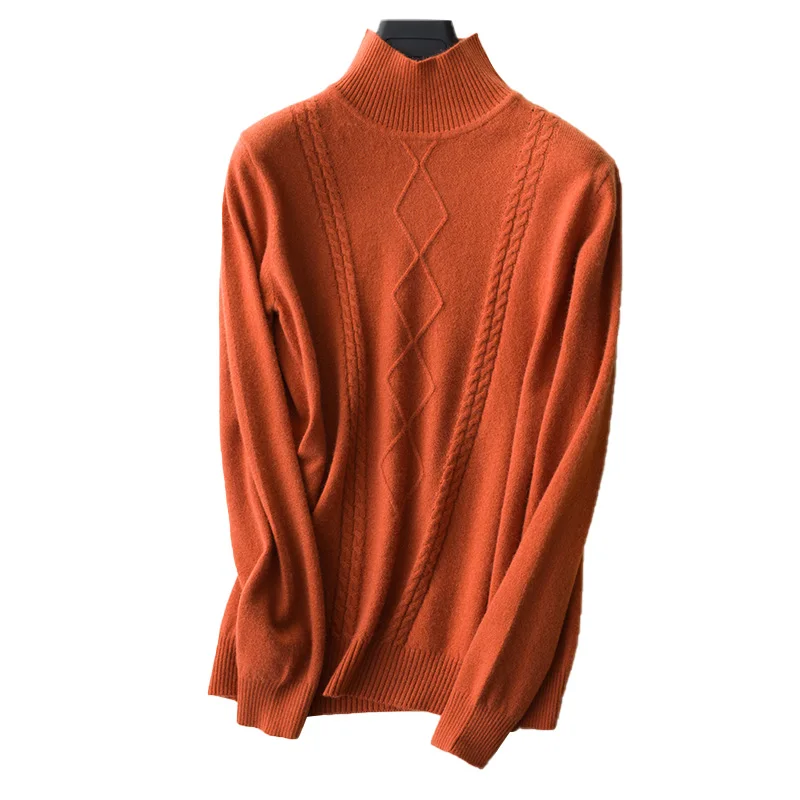 

100% Cashmere Knitted Women Sweater Pullovers Turtleneck Autumn Winter Basic Women Sweaters Solid Warm Soft Fit Beige