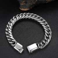trendy male biker jewelry 12mm stainless steel curb cuban link chain silver color bracelet for men punk rock accessories gl0048