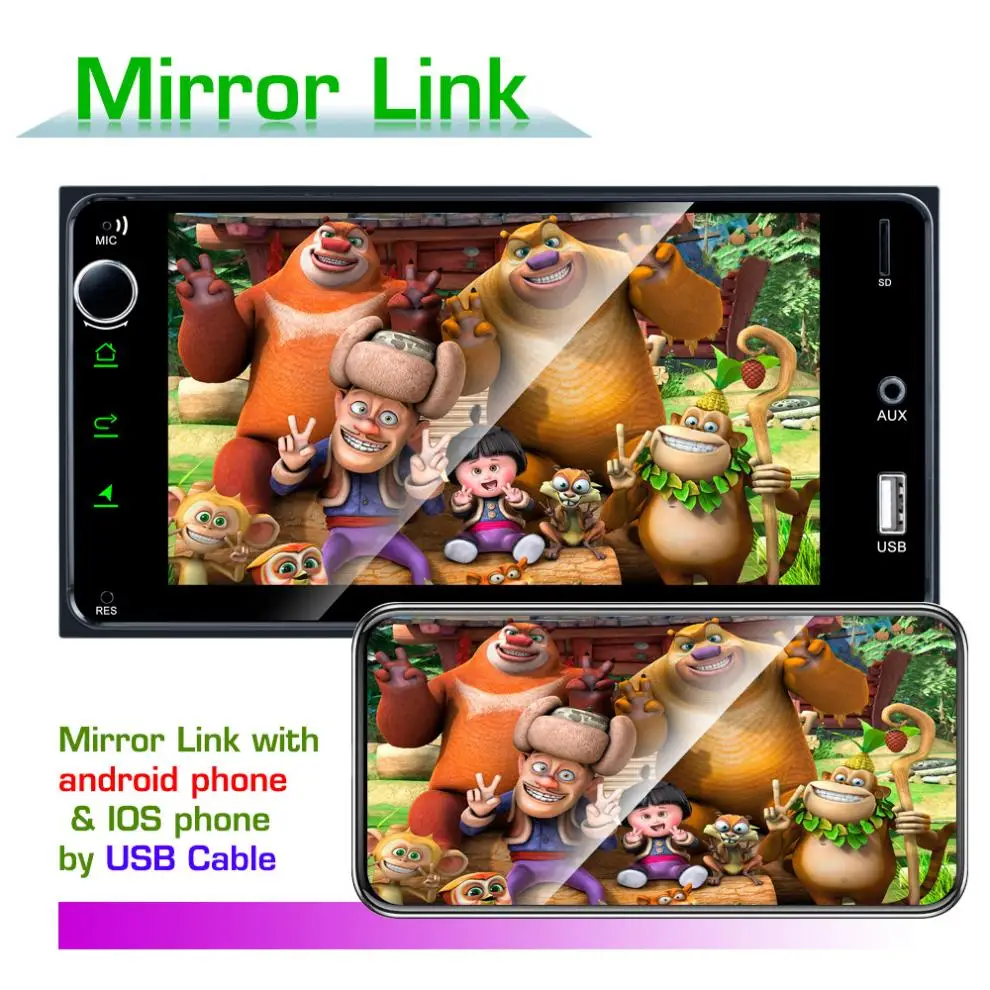 Автомобильный сенсорный экран 2 DIN 7 дюймов HD Bluetooth MP5 плеер поддержка MirrorLink /SWC