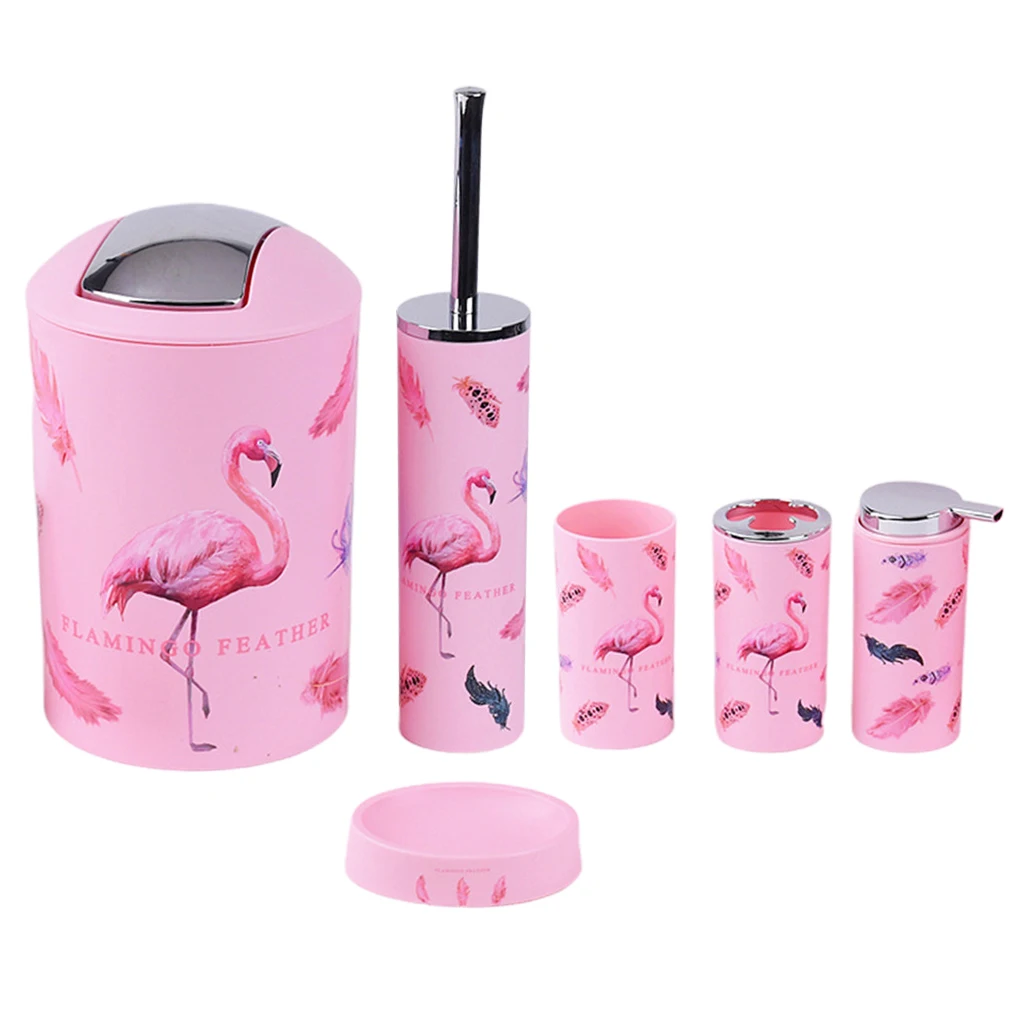 6pcs flamingo pattern soap dish dispenser tumbler bathroom practical accessories free global shipping