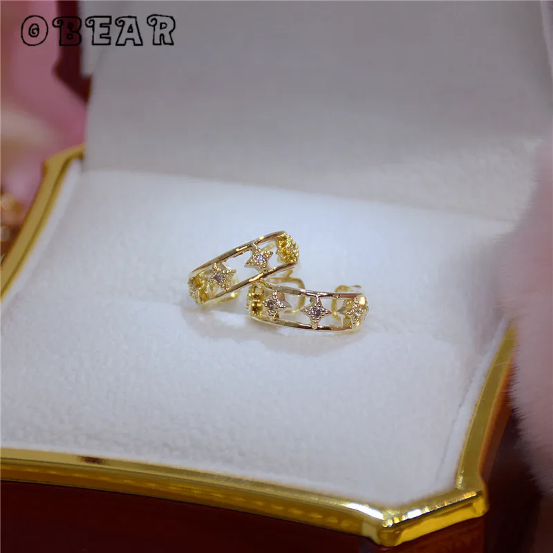 

OBEAR Exquisite Micro-Inlaid Zircon 14K Real Gold Star Ear Bone Clip Without Pierced Earrings Women Temperament Jewelry Gift