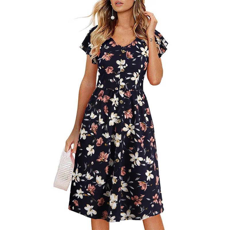 

Women Dress 2020 Summer V-neck Floral Print Chiffon Dress Boho Style Short Party Beach Dresses Vestidos de fiesta