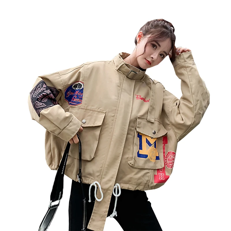 Женский Harajuku с принтом хаки Армейский зеленый черный огромный парень свободные