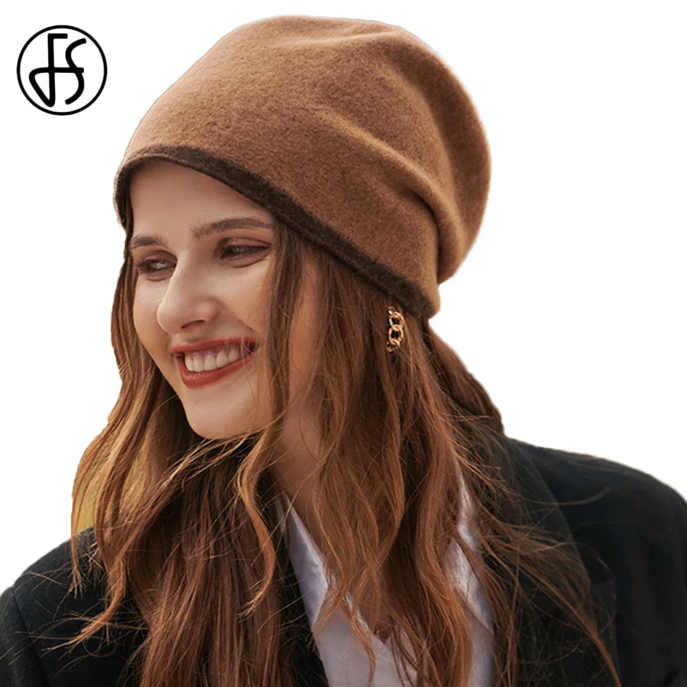 

FS Women Berets Soft Foldable Wool Felt Hats Winter Warm Female Cap Girls Beanies Hat Gorros Bonnet Femme Hiver 2021