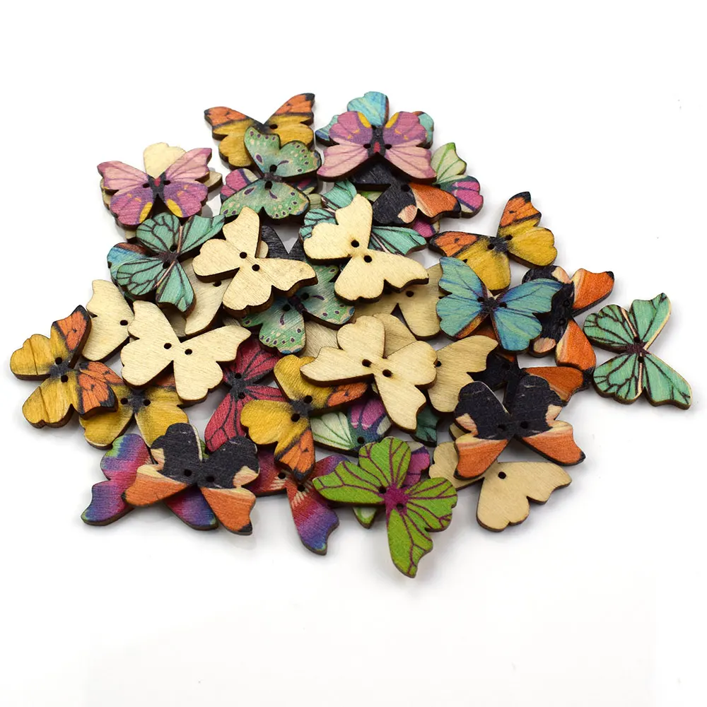 Деревянные разноцветные пуговицы в форме бабочки с 2 отверстиями для рукоделия