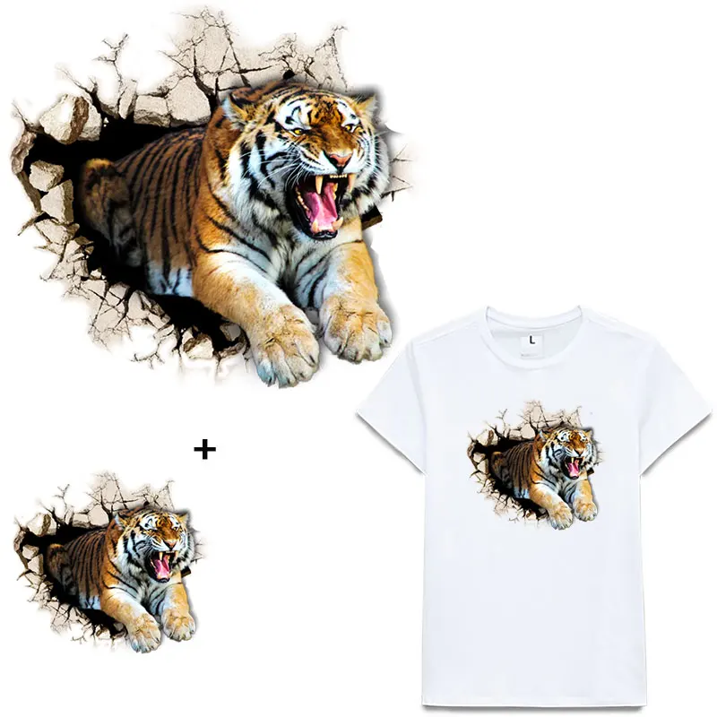 

Thermal Stickers On Clothes Tiger Animals Patches DIY Iron On Patches For Clothing Heat Transfer Cool Animals T-Shirt Stickers