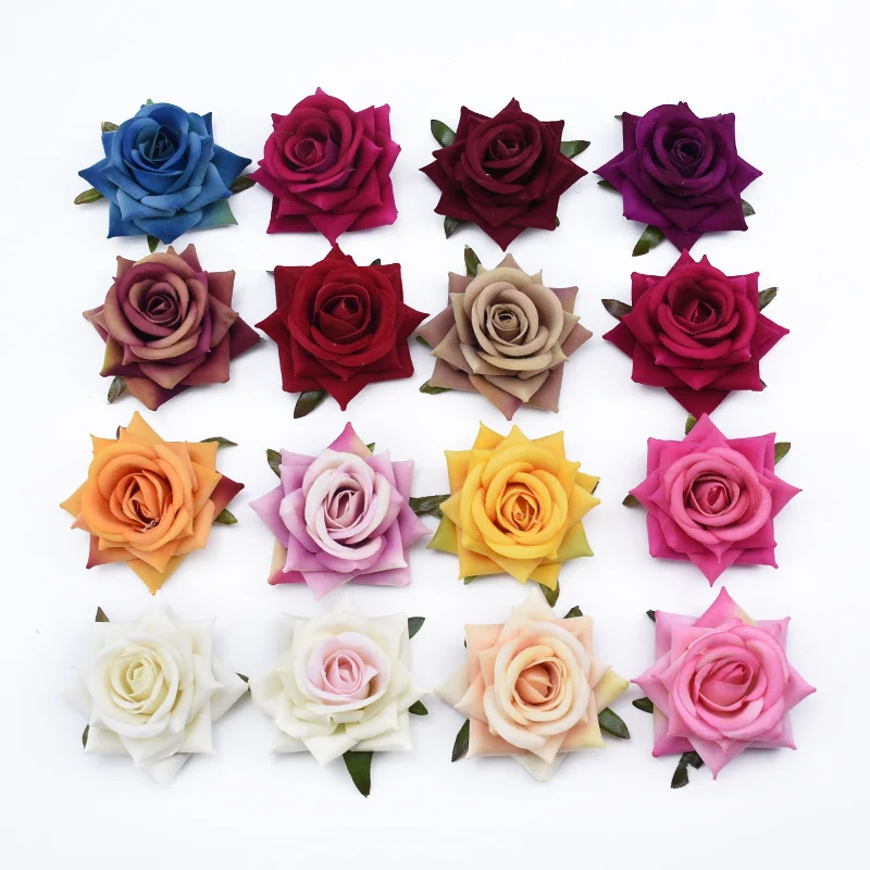 

7CM Artificial Flowers Diy Gifts Box Christmas Crafts Wedding Decorative Flowers Wall Home Decor Flannel Roses Head Bride Brooch