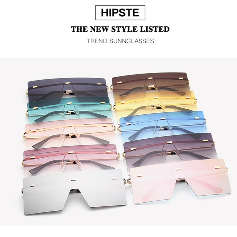 

Oversized Rimless Sunglasses Women 2021 Trend Luxury Brand Gradient Square Sunglass Female Vintage Sun Glasses Shades For Women