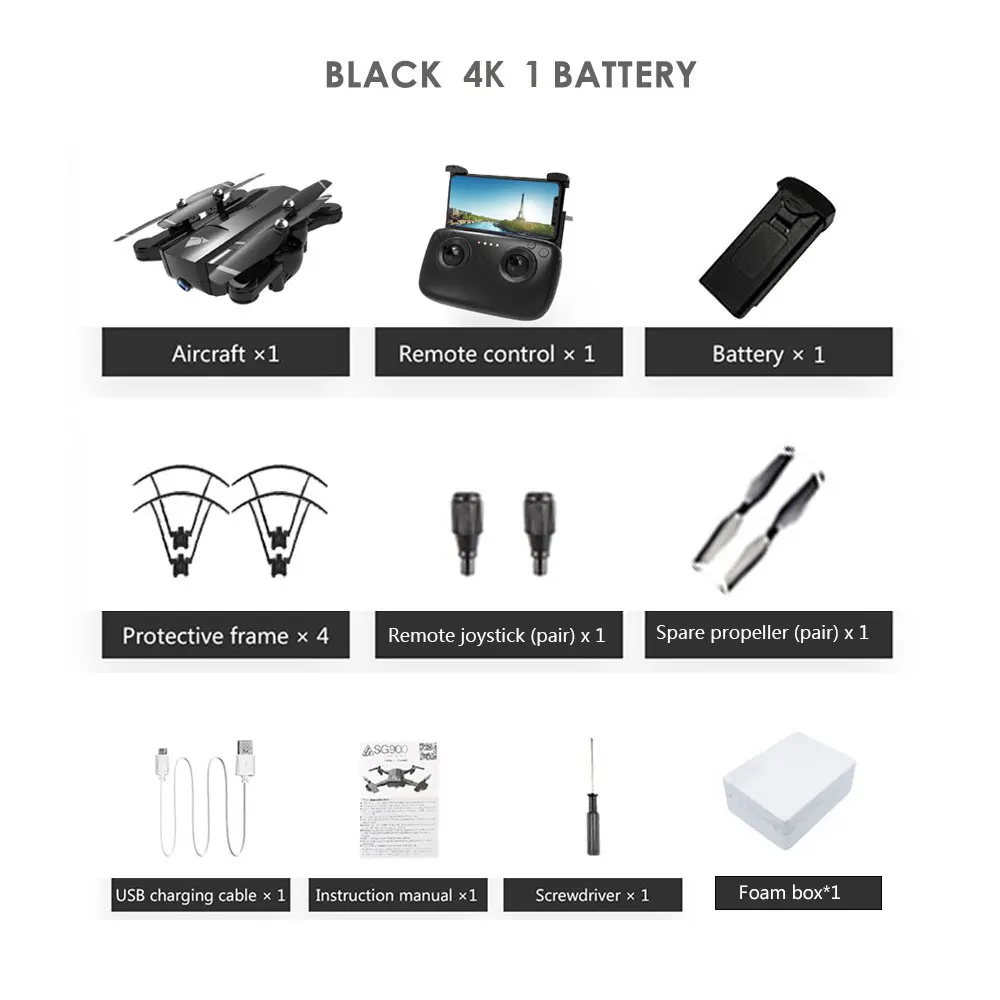 black 4k 1B with box SG900 drone 4k quadcopter drone HD camera drone gps racing Wifi fpv dron Quadrocopter foldable dron Follow Me bag gift - Цвет: black 4k 1B with box